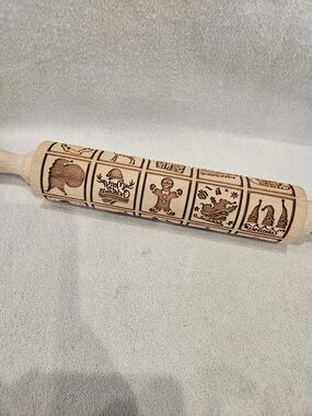 Embossed Wooden Rolling Pin - Natural Wood Cookie Decorator